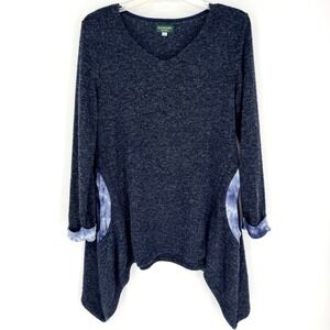 Kathmandu Imports Long Line Tunic Sharkbite Pullover Sweater Blue One Size Artsy